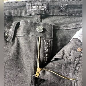 Lucky Brand Men's Black Slim Jeans with Brass Zip Details